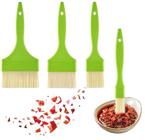 LINTRA 4 Piezas Pincel Cocina, Verde Pincel para Barbacoa, 4 Tamaños Cepillo de Pastelería, Juego de Pinceles para Hornear con Gancho Autoadhesivo para Aceites, Adobos, Salsas para Hornear