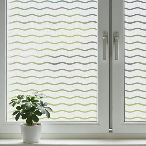 shinfly Pellicola per finestra a strisce ondulate, 44,5 x 200 cm, opaca, in vetro smerigliato, autoadesiva, statica, anti-UV, privacy e privacy