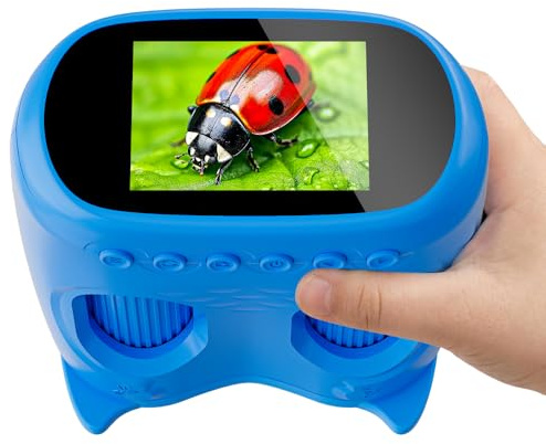 2 in 1 Microscopio Bambini e Telescopio, Temodu Microscopio Digitale da 2.0‘’, Elettronico Portatile Telescopio 10X con 8 luci LED, può essere utilizzato come regalo di compleanno o di Natale (Blue)