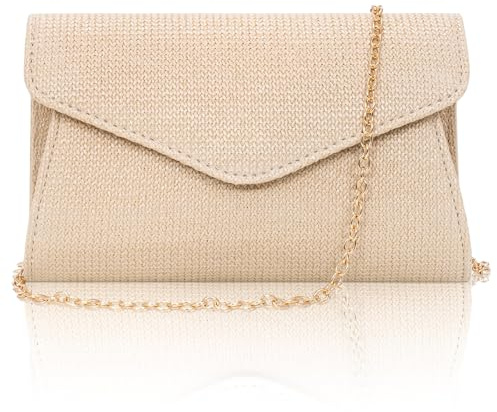 Toptime Clutch Bags for Women, Envelope Straw Clutch Bag with Detachable Chain, Elegant Cross Body Bag with Delicate Woven Texture, Small Summer Straw Handbag for Holiday Party Wedding Prom (Beige)