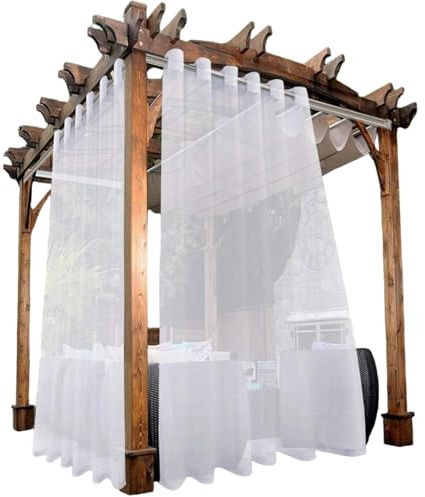 Odoukey uteplats gardiner, utomhus, vattentäta 2 paneler, 132 x 213 cm, halvskir polyester, vattentäta vita utomhusgardiner för uteplats, pergola, balkong pool, gardin