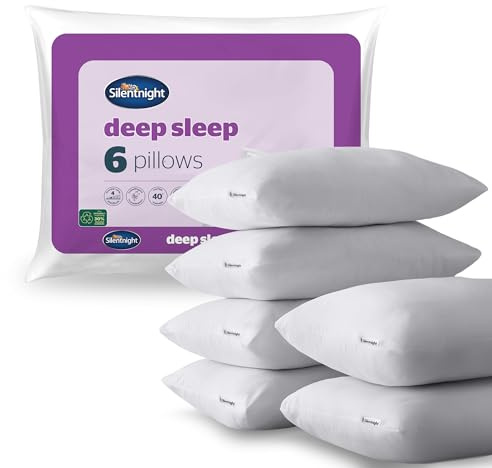Silentnight Deep Sleep Pillow Pack of 6 - Soft Hotel Bed Pillows 6 Pack - Machine Washable Hollowfibre Sleep Easy Pillows,White