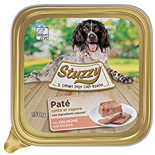 Stuzzy, Cibo Umido per Cani Adulti al Gusto Salmone, Paté e Carni in Pezzi - Totale 3,3Kg (22 Vaschette da 150G)