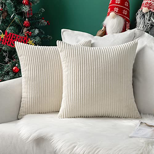 MIULEE 2er Set Weihnachten Kissenbezüge Kord Kissenhülle Dekorative Kissenbezug Sofakissen Couchkissen Dekokissen Zierkissenbezug Deko Kissenhülle mit Verstecktem Reißverschluss 60x60 cm Beige
