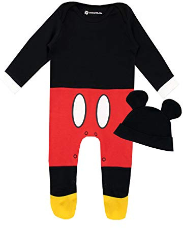 Disney Pijama Conjunto de Pijama Entera y Gorro para Niños Bebés Mickey Mouse Rojo 12-18 Meses