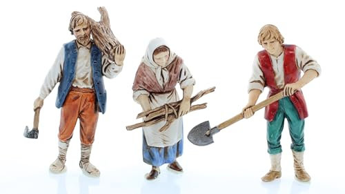 Moranduzzo Couple with Firewood and Farmer for 4-inch Nativity Scene 1:20 Scale - Indestructible Figures - 18th Century Style,Hand Painted and Finished,Official Product,Made in Italy,Sculptor M. Landi