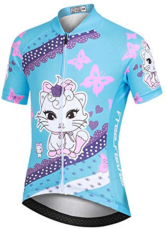 YFPICO Enfant Maillot de Cyclisme Vélo VTT Vêtements Manches Courtes Short Cuissard Séchage Respirant, Bleu, 5-6 Ans/S