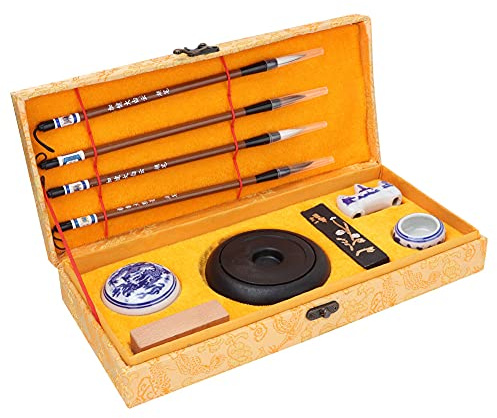 Set di calligrafia cinese, kit scrittura artistica con pennello inchiostro e pietra per pittura acquerello Sumi for regali di arte orientale