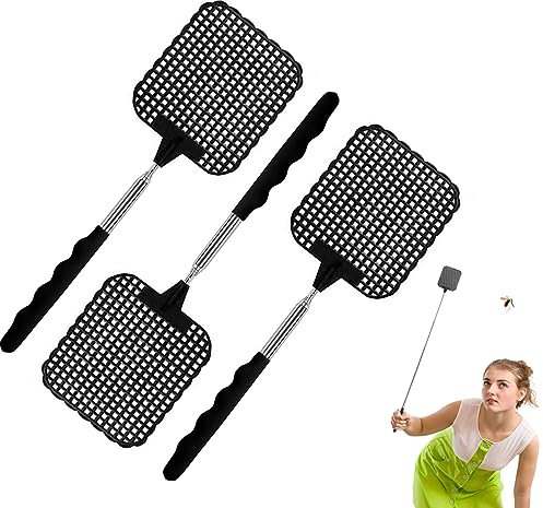 3 Pièces Tapette à Mouches,Tapetteà Mouche Solide,Tapetteà Mouche Telescopique,Tapette à Mouches Extensible avec Poignée Extensible Durable