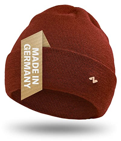NYTTED® Merino Mütze für Herren & Damen | 100% Feinste Merinowolle | Warm, Weich & Strechy | Wollmütze, Wintermütze, Strickmütze | Rostrot