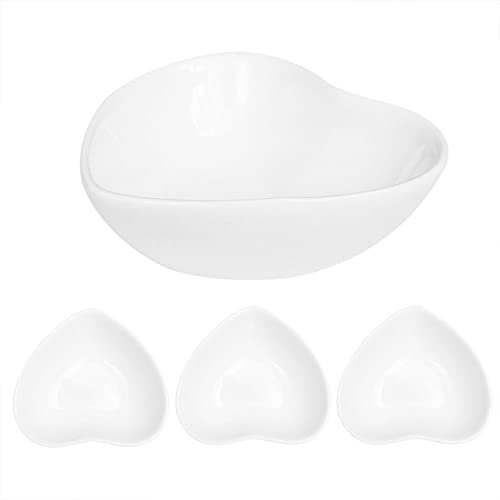 Albedel 3 pcs Heart Shaped Porcelain Soy Sauce Dish Ceramic Dip Dipping Bowls White for Dinner Baking BBQ and Cooking