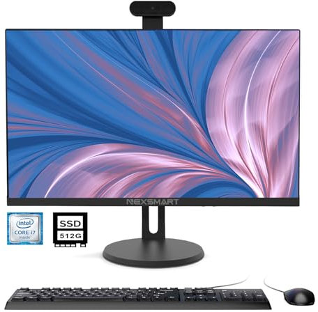 24' All-in-One Computers Intel i7 Quad-Core (Up to 3GHz) All-in-one Desktop PC with 270° Adjustable Detachable Camera 8G RAM 512G SSD IPS HD Display Dual Band WiFi BT 4.2(Black)