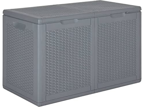 vidaXL Rattan-Look Garden Storage Box, Grey, 180L Storage Capacity - Weather Resistant & Mobile Outdoor Storage Chest