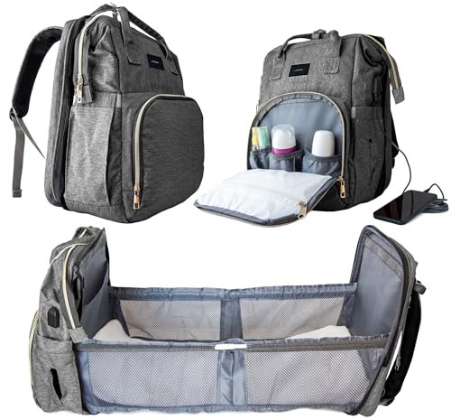 LRG Corporate Mochila Portapañales con Cuna y Cambiador Desmontable Y Mosquitera - Mochila con tiras para carro bebes - Multifuncional - Incluye Caja de Regalo Personalizada (Gris puro)
