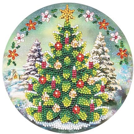 Ideen mit Herz Diamond Painting Image pour fenêtre | Impression double face | Ø18,3 cm | avec pierres de peinture diamant, outils et accessoires (arbre de Noël)