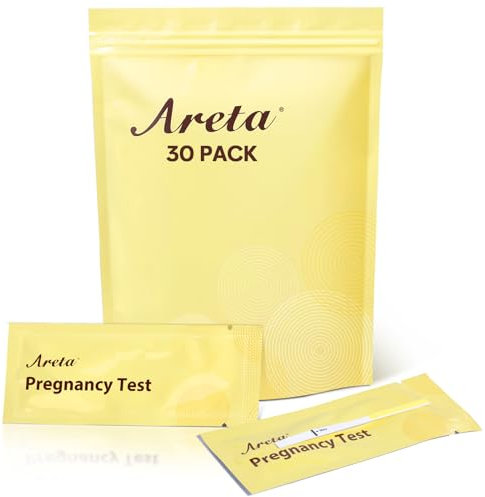 Areta 30 Tests de Grossesse Précoces: 30 Tests de HCG Urinaires, Bandelettes Sensibles 10 mIU/mL, Résultat Précis et Fiable | Utilisation Facile
