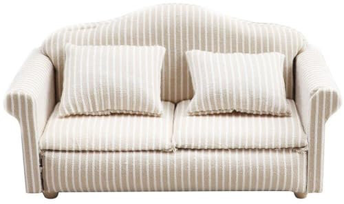 Fopytu Sofá de casa de muñecas, sofá en Miniatura a Escala 1/12 con Almohadas, Muebles de casa de muñecas, sofá en Miniatura para Sala de Estar, decoración de casa de muñecas