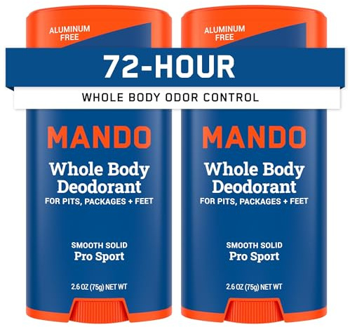 Hela kroppen deodorant för män – slät solid pinne – 72 timmars ordningskontroll – aluminiumfri, bakpulverfri, hudsäker – 2,6 uns (paket med 2) – Pro Sport
