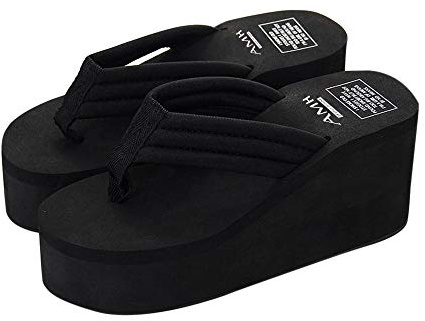 Générique Femme Tong Talon Compensé Cuir Noir 35 EU Sandales Orthopédiques Femme