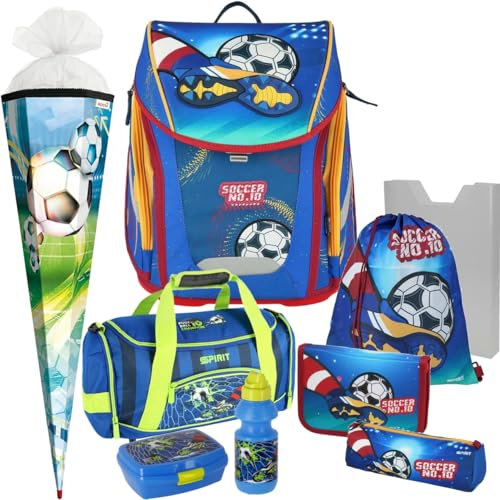 Generisch Soccer No.10 - Fussball - Spirit Como Schulranzen-Set (9 teilig mit Sporttasche und Schultüte, Blau)