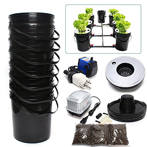 VonVVer Hydrokultur Grow System Kit mit 6 Rundeimer - Hydroponisches Anzuchtsystem mit 1 Wasserwechsel Eimer - Tiefwasserkultur Automatisch Hydroponic Anzucht-System, Indoor Hydroponic Grow Kit