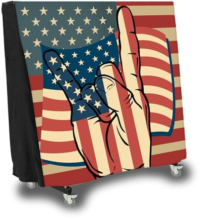 BUAEL USA Flag The Victory Sign Ping Pong Table Cover, Waterproof & Dustproof Outdoor/Indoor Polyester Taffeta Cloth Ping Pong Table Cover，Scratch-Resistant Foldable (Victory Sign Pattern)