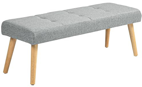 HOMCOM Sitzbank Polsterbank in Leinenoptik, Knopfheftung, Bettbank mit Gummiholzbeinen, Schuhbank für Schlafzimmer, Wohnzimmer, Flur, 120 x 41 x 43 cm, Grau