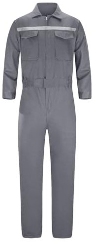 Yukirtiq Homme Combinaison de Travail Réfléchissant Longue Salopette de Travail Respirant Vêtements de Travail Menuisiers Haute Visibilité Combinaison Bleu de Travail, Gris, S