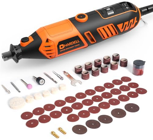 HARDELL Rotary Tool Kit - 180W Corded Power Rotary Tool 6 Variable Speeds with 61 Accessories, 8000-35000RPM, for Sanding, Polishing, Cutting, Engraving,Carving, DIY Crafts (Orange)