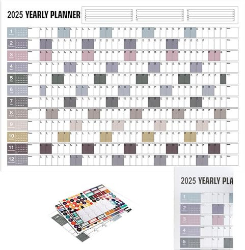 2025 Calendario, 2025 Calendario de pared anual,Calendario cuadrado con pegatinas - Planificador de horarios para organizador del hogar, calendario de carteles horizontales de papel grueso para ren