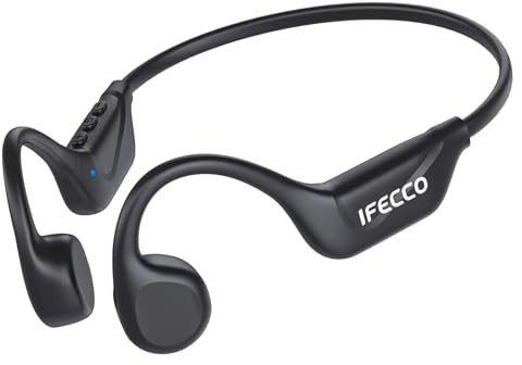 IFECCO Auriculares Conducción Osea Bluetooth 5.4 – Cascos Conduccion Osea Inalambricos con Micrófono,IPX5 Impermeables Deportivos Auriculares Open Ear para Ciclismo Correr Fitness