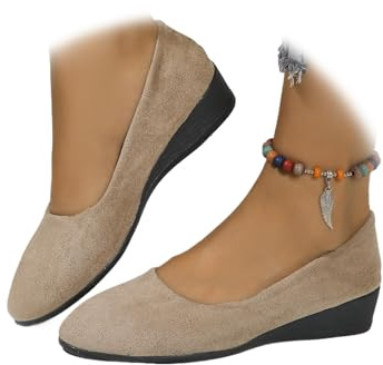 Zapatos de cuña con soporte de arco cómodos para mujer, zapatos antideslizantes ligeros de tacón bajo, cuña casual, zapatillas de baile, zapatillas de corte, mocasines, beige, 39 EU