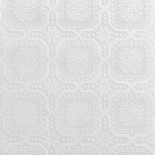 WPE® Belgravia Chatsworth 5842 White Blown Vinyl Paintable Wallpaper – Textured, Durable, Embossed Design – DIY Friendly, Washable, Ideal for Living Room, Hallway, or Ceiling – 10m x 53cm Roll