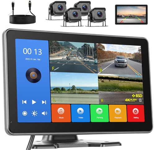 Inefala 1080P backkamera med 10,1 tum HD IPS-skärm, registreringsskylt IP68 vattentät backkamera för bil, lastbilar, SUVs, Vans 6,5-36V
