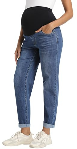 Foucome Women's Maternity Jeans Stretch Boyfriend Jeans Dark Blue M