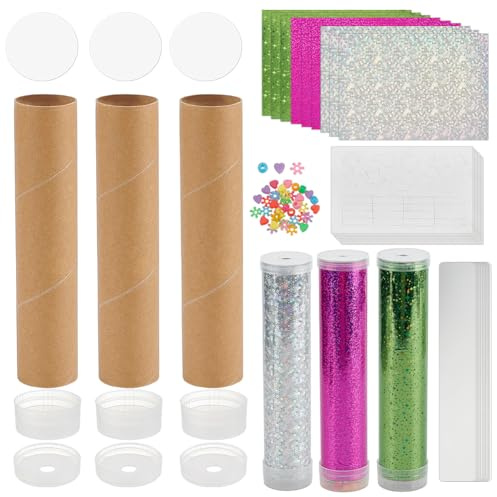 OLYCRAFT 6 Set Kaleidoscope Making Kit DIY Kaleidoscope Making Craft Kit Science Craft Party Favors Blank Kaleidoscopes with Glitter Paper for Birthday Party Supplies Group Crafts Activities