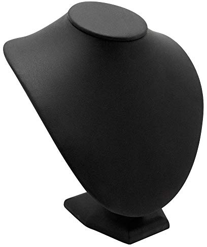 Black Leather Jewelry Necklace Display Stand Bust - 8 Tall