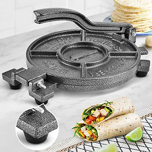 ARC Tortilla Press 10.4 , Stampo per tortilla in ghisa, resistente Tortillera Pataconera, Pressa per tortilla di farina, Roti Maker, Taco Maker, Taco Press, Nero Grigio