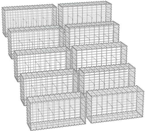 SONGMICS Gabion Baskets, Metal Gabion Cages with 5 x 10 cm Mesh for Stones, Galvanised, Garden Decor Wall Partition, 100 x 50 x 30 cm, Set of 10, Silver GGB053V1