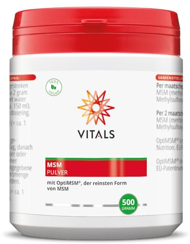 Vitals - MSM Pulver 500 Gramm mit OptiMSM, der reinsten Form von MSM. 100% reines OptiMSM, ohne Zusatzstoffe. 100% Vegan. Am meisten in Wissenschaft und Forschung eingesetzt