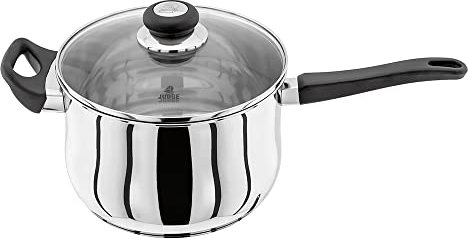 Judge Vista Stainless Steel Extra Large Saucepan with Helper Handle 22cm 4L, Shatterproof Vented Glass Lid, Induction Ready, Oven Safe, 25 Year Guarantee