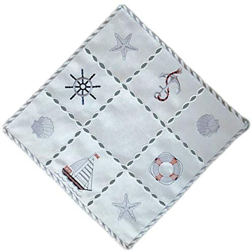 Raebel Tischdecke Tischläufer Mitteldecke Maritime Stickerei, wollweiß mit bunter Stickerei 30 x 30 cm/Aufmachung 1 Stück