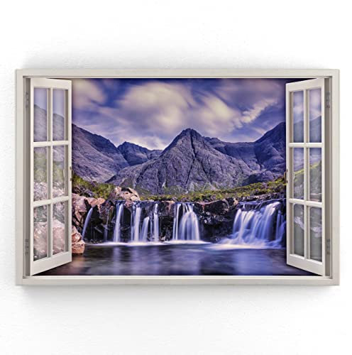 Estika - Cuadros de lienzo con vistas a la cascada y montañas - 120 x 80 cm - 1 pieza mural, imagen moderna para salón y dormitorio - paisajes naturales