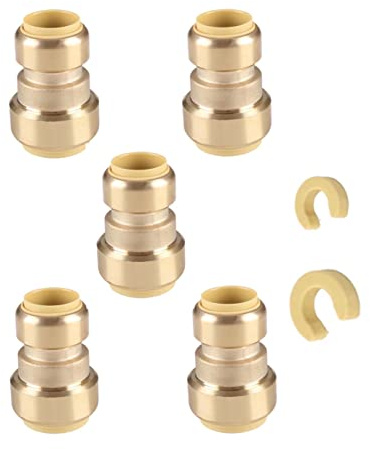 (Pack of 5) Push Fit 3/4 x 1/2 Reducing Coupling, Push-to-Connect Plumbing Fitting for Copper, Pex, CPVC With Disconnect Clip,(PF017-5PCS)