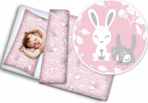 BABYMAM 2pc Cotton Baby Bedding Cot Toddler Duvet Cover and Pillowcase Set to Fit Cot Bed 120x90cm Bunny Pink