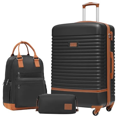 COOLIFE Suitcase Set, 3 Piece Luggage Sets with Travel Backpack & Wash Bag | 28 Large Suitcase for Long Travel, Lightweight Suitcase ABS, TSA Lock, YKK Zipper, 360° Spinner Wheels, Telescopic Handle