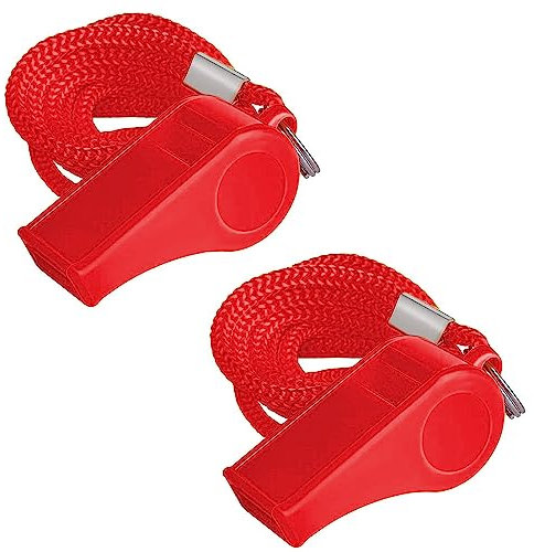 SHUBEIEUMI Sifflets, Lot de 2 Sifflets de Sport, Sifflet en Plastique avec Cordon, Sonores forts Parfaits pour Sports,Basketball,Football,Sauveteur (Rouge)