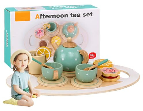 15PCS Tea Party Set for Children - Pretend Play Picnic Tea Time for Kids Wooden Tea Set for 3, 4, 5 Year Old Girls and Boys for Toy Tea Sets for Toddlers