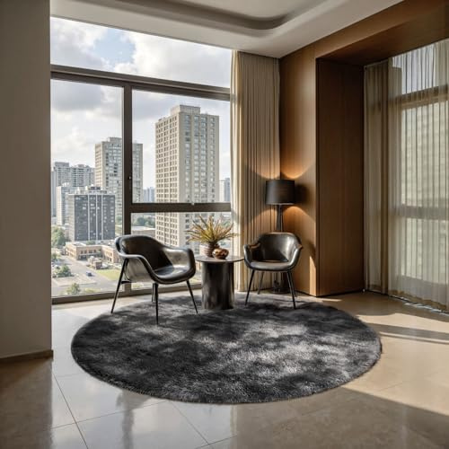 Sour Lemon Wohnzimmerteppiche, 160 x 160 cm, Grauer runder Teppich für Schlafzimmer, waschbarer, Rutschfester, Flauschiger Teppich, zottelige, weiche Teppiche, Matte für Kinder, Flur, Wohnzimmer