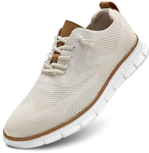 Men's Casual Dress Shoes Fashion Walking Sneakers Mesh Business Oxfords Work Lightweight Soft Sole Beige